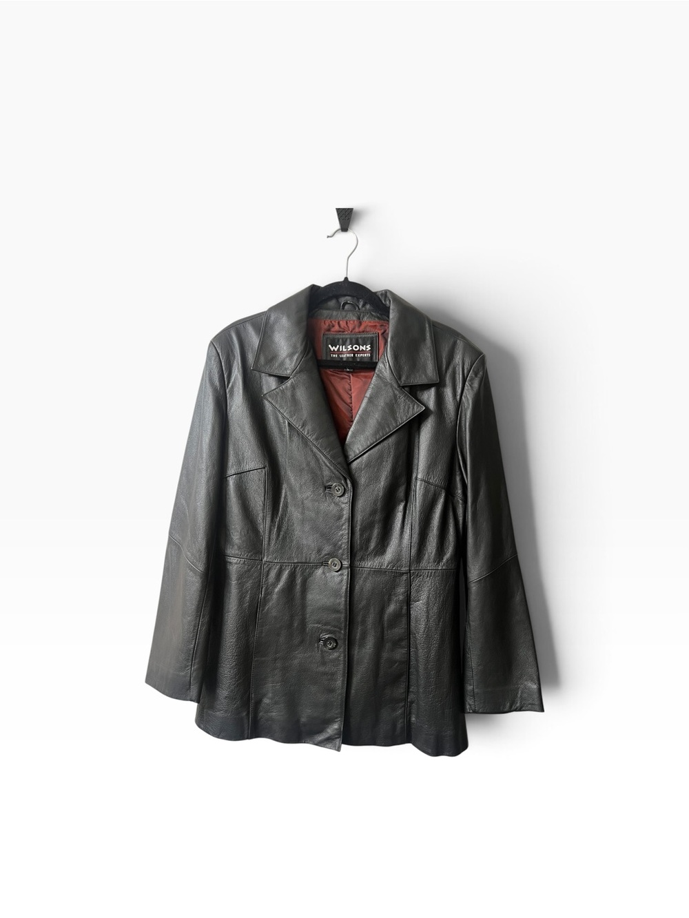 Wilsons Vintage Black 100% Leather Three-Button Jacket, Large